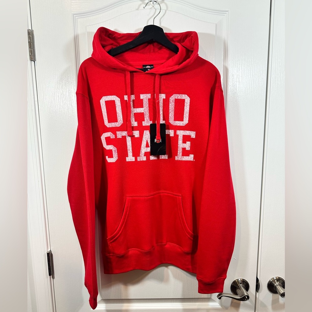 Ohio State Officially Licensed Men’s Red w/ White Lettering Hoodie, Sz: Medium